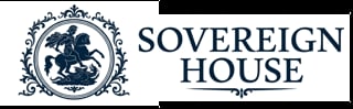 Sovereign House logo featuring ornate heraldic crest with mounted figure and decorative frame